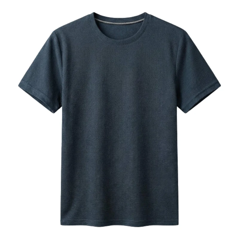 T-shirt en maille gaufrée pour homme — coupe décontractée ajustée — style casual quotidien