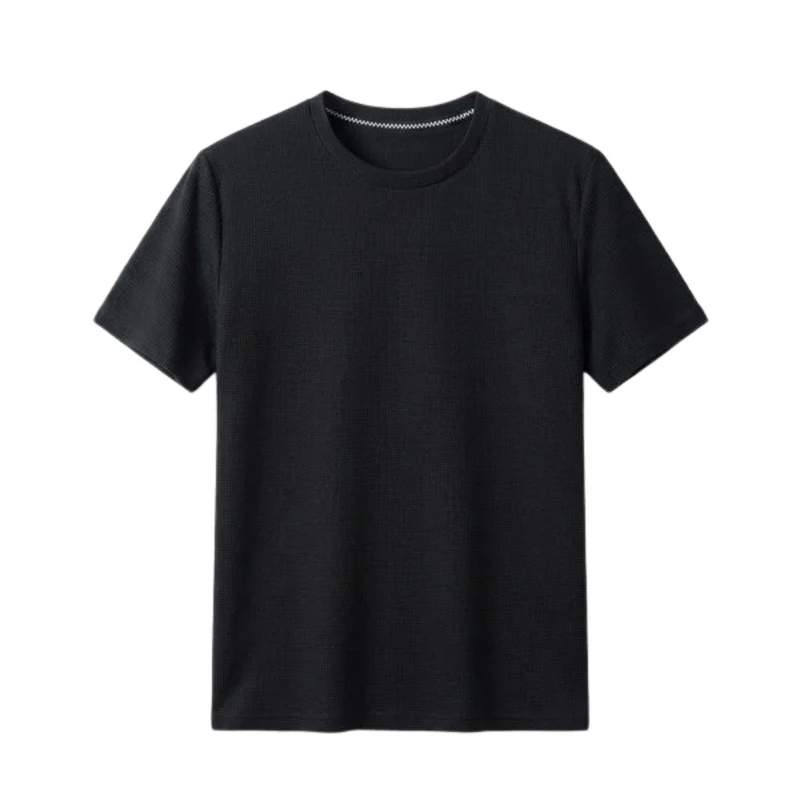 T-shirt en maille gaufrée pour homme — coupe décontractée ajustée — style casual quotidien