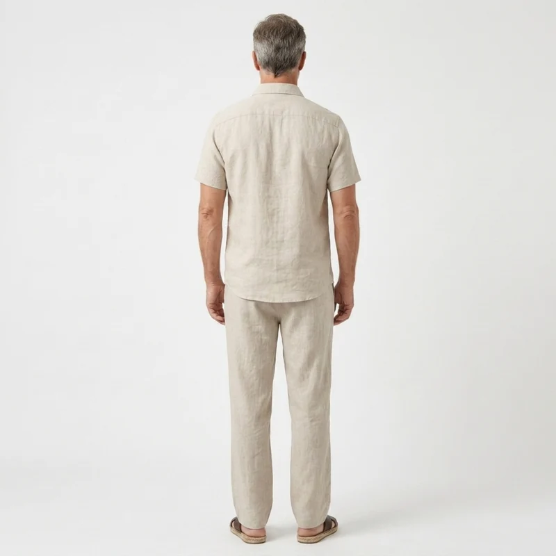 Ensemble deux pièces en lin pour homme — coupe décontractée — vacances à la plage