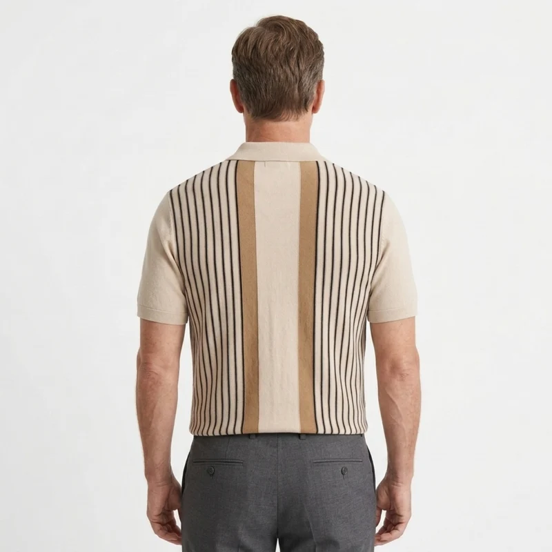 Chemise en maille homme — rayures verticales — coupe décontractée