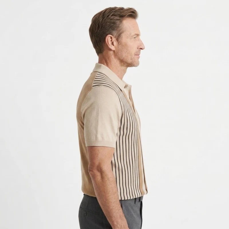 Chemise en maille homme — rayures verticales — coupe décontractée