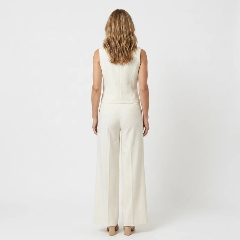Ensemble femme pantalon large — haut sans manches structuré — mi-saison