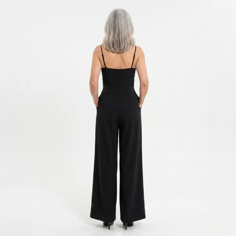 Combinaison femme taille haute — jambes larges et décolleté cœur — soirée
