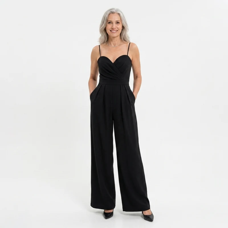 Combinaison femme taille haute — jambes larges et décolleté cœur — soirée
