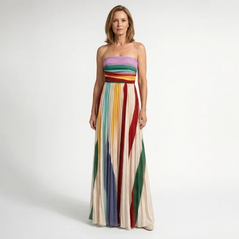 Robe longue femme bohème — bustier sans bretelles — plage et été