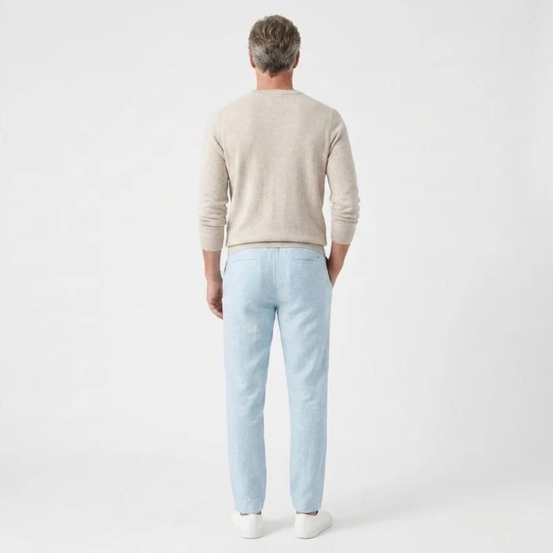 Pantalon coupe droite homme — taille élastique avec cordon — plage et été