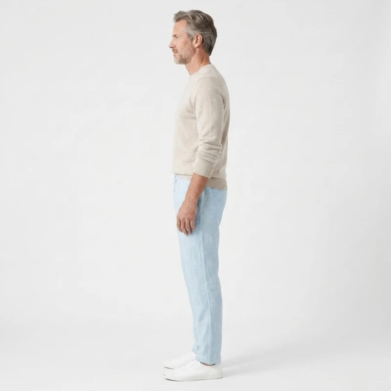 Pantalon coupe droite homme — taille élastique avec cordon — plage et été