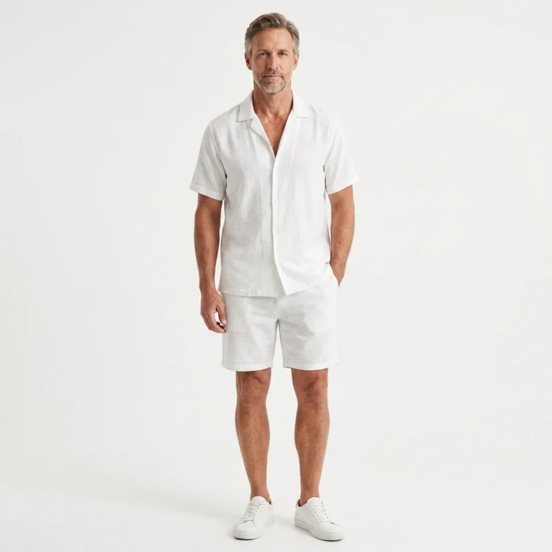 Ensemble en lin homme — chemise manches courtes et short — été et plage