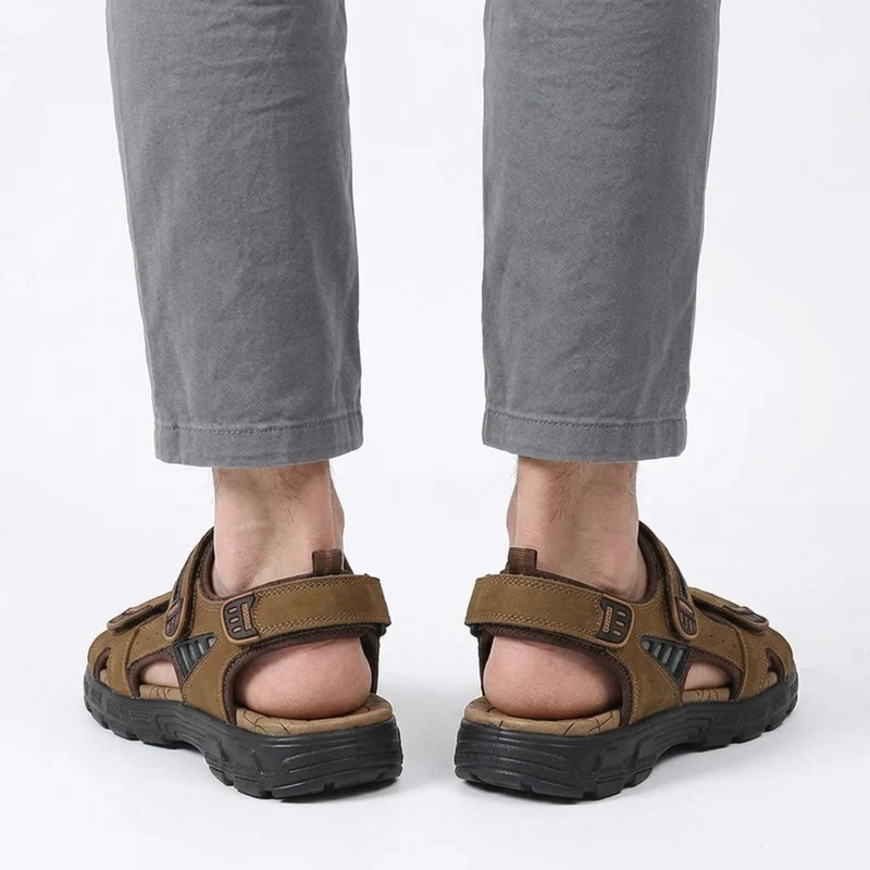 Sandales en cuir homme — bride velcro — marche et extérieur