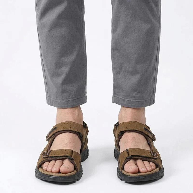 Sandales en cuir homme — bride velcro — marche et extérieur
