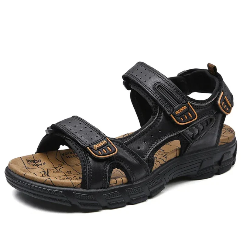 Sandales en cuir homme — bride velcro — marche et extérieur