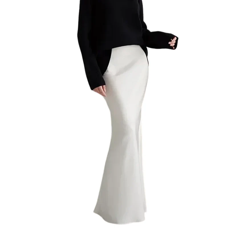 Jupe maxi longue satinée — taille haute coupe sirène — tenue de soirée