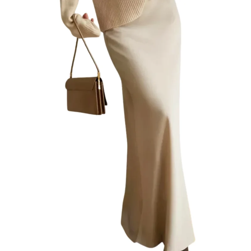 Jupe maxi longue satinée — taille haute coupe sirène — tenue de soirée