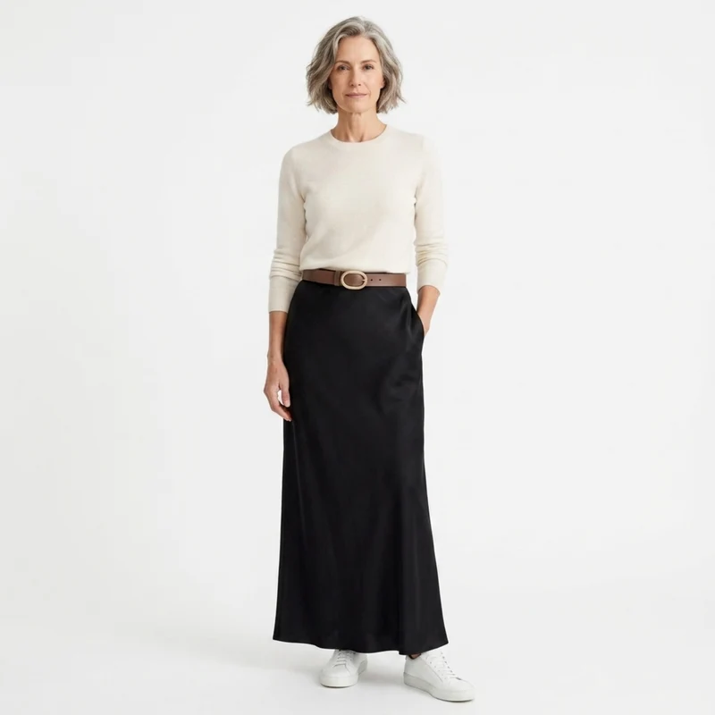 Jupe maxi longue satinée — taille haute coupe sirène — tenue de soirée