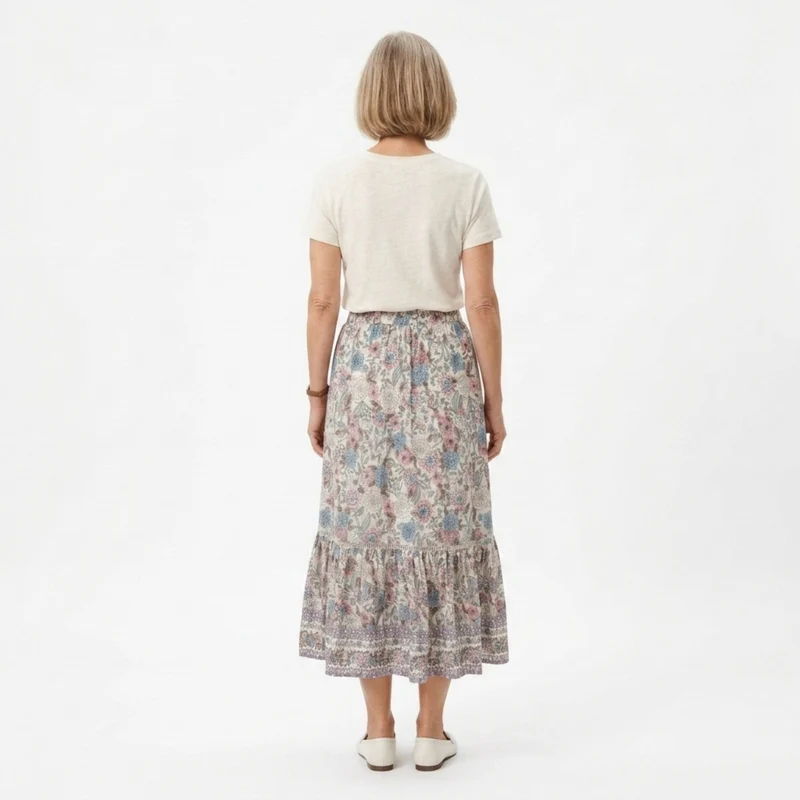Jupe maxi longue à fleurs — taille haute avec laçage — vacances d'été