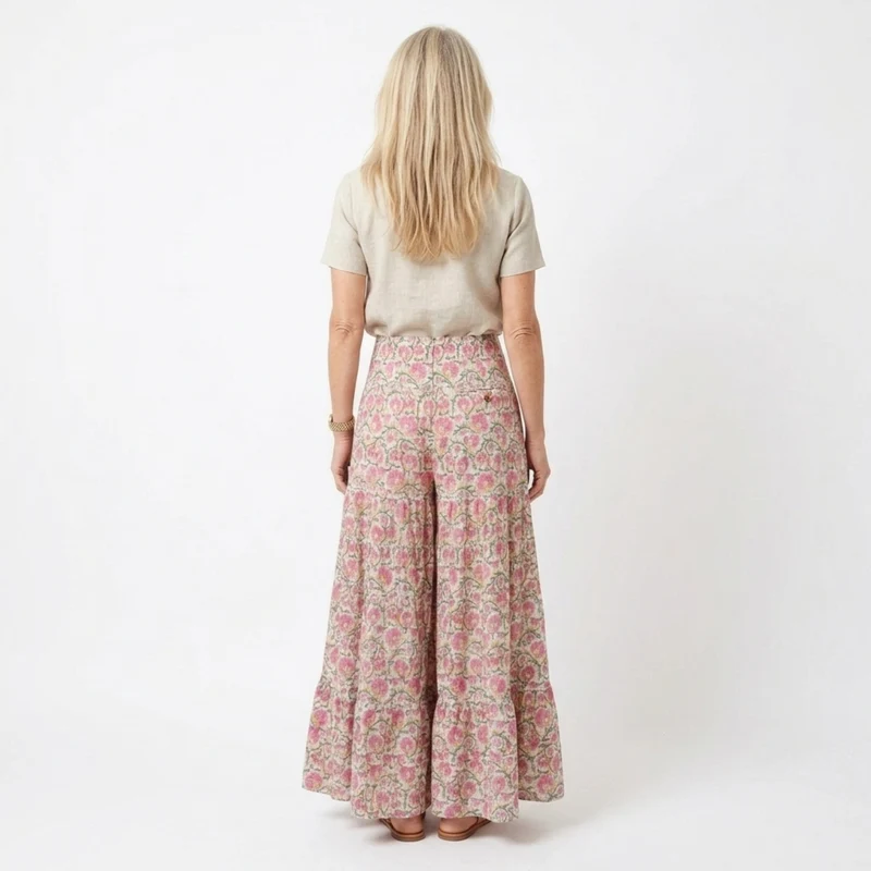 Jupe maxi longue fleurie — taille haute évasée — vacances d'été