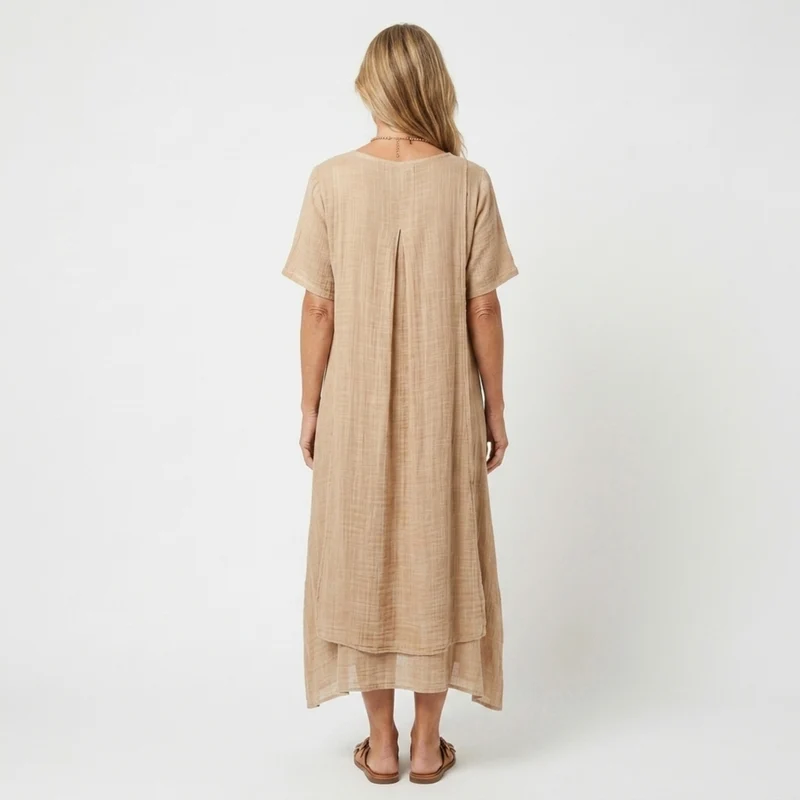 Robe kimono en lin pour femme avec col en v — plage