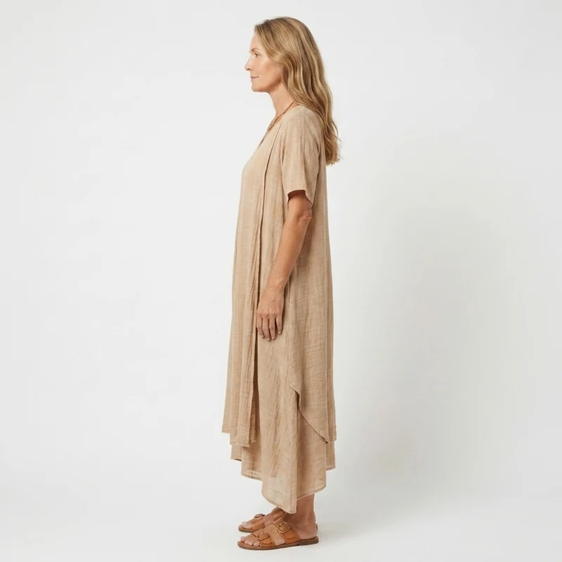 Robe kimono en lin pour femme avec col en v — plage