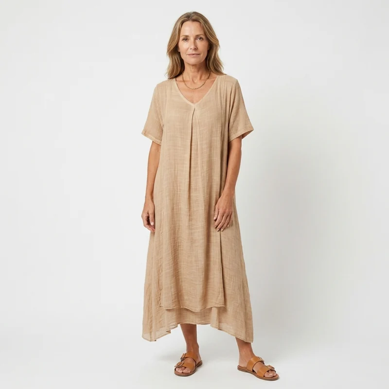 Robe kimono en lin pour femme avec col en v — plage