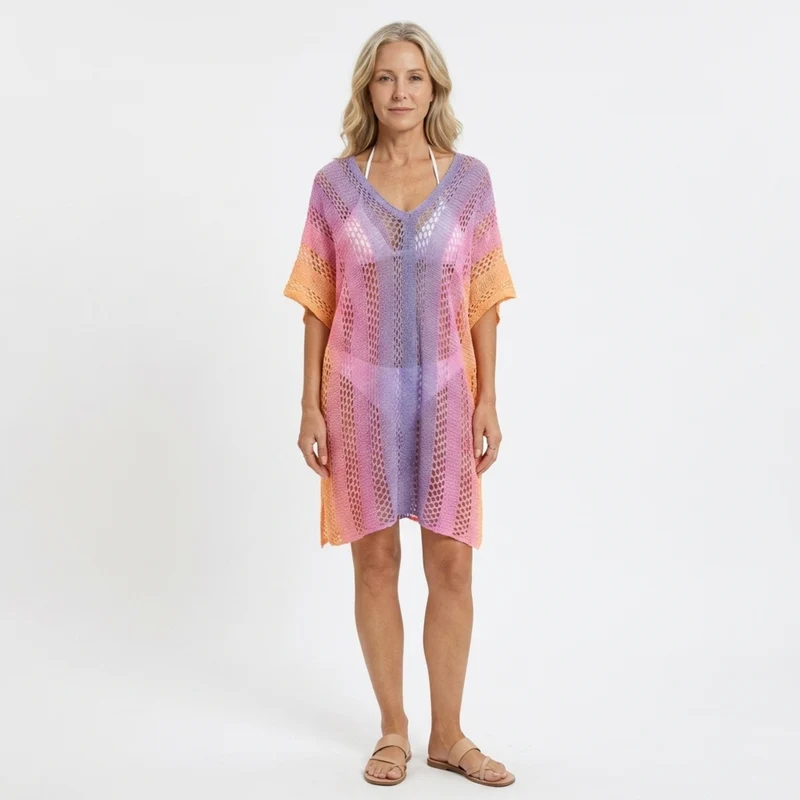 Robe kimono de plage pour femme — coupe ample au crochet — vacances d'été