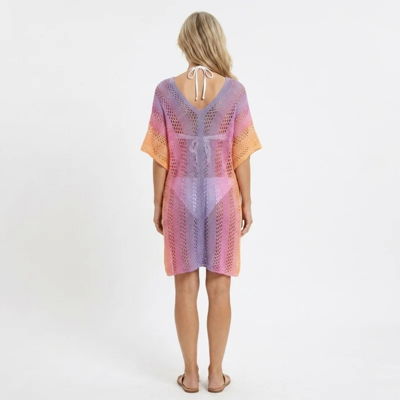 Robe kimono de plage pour femme — coupe ample au crochet — vacances d'été