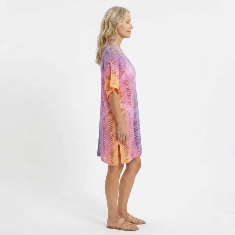 Robe kimono de plage pour femme — coupe ample au crochet — vacances d'été