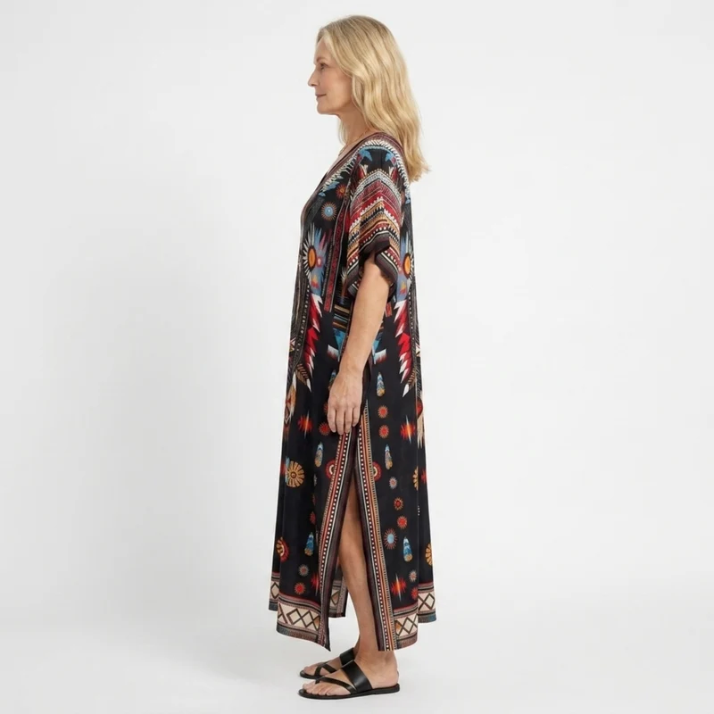 Robe kaftan kimono grande taille — coupe ample — plage et voyage