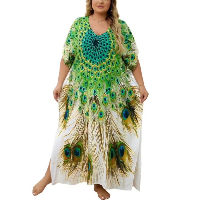 Robe kaftan kimono grande taille — coupe ample — plage et voyage