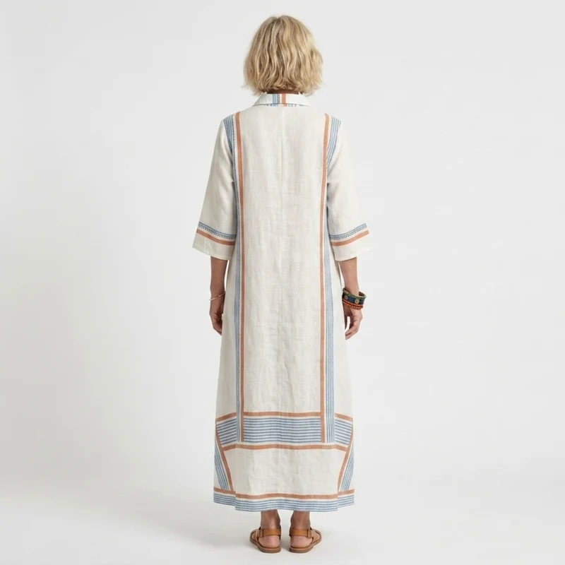 Robe caftan kimono à rayures — coupe évasée — vacances à la plage
