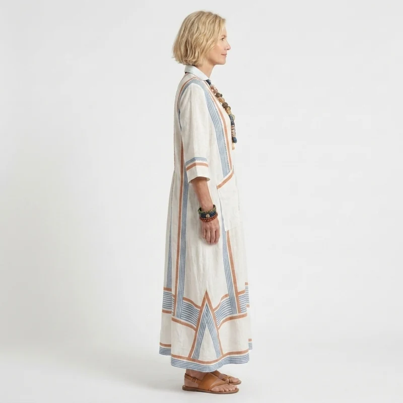 Robe caftan kimono à rayures — coupe évasée — vacances à la plage