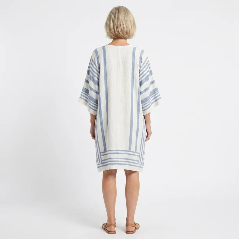 Tunique rayée kimono pour femme — coupe fluide — plage et voyage