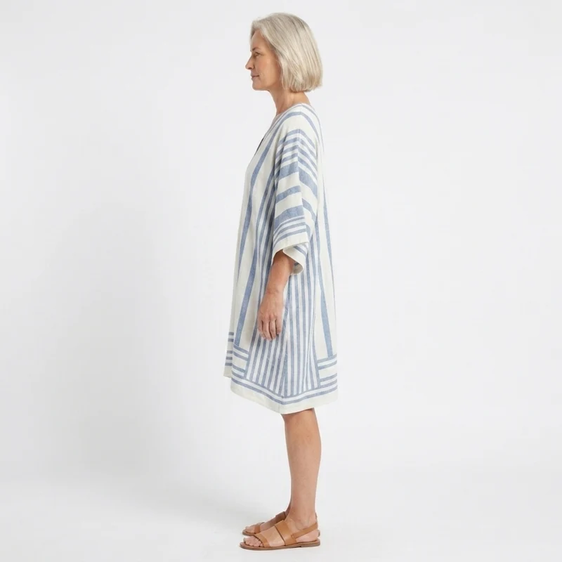 Tunique rayée kimono pour femme — coupe fluide — plage et voyage