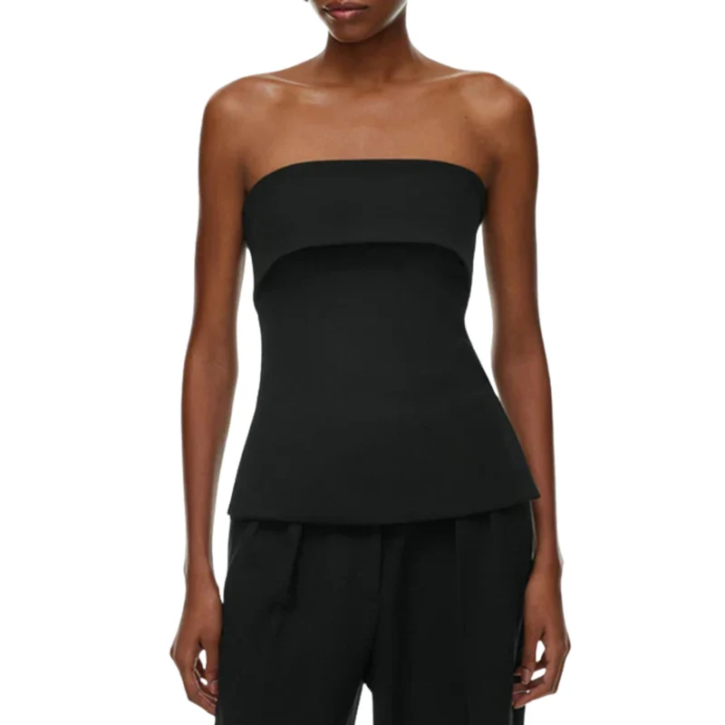 Haut court crop top pour femmes en lin — sans bretelles — plage