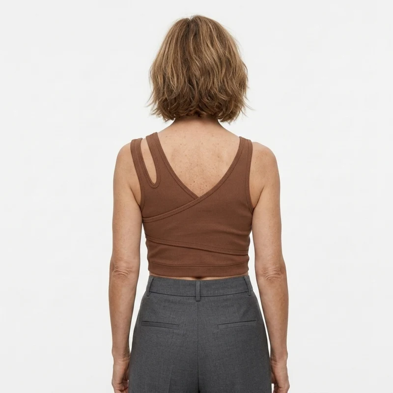 Haut court crop top débardeur — col v — style bohème