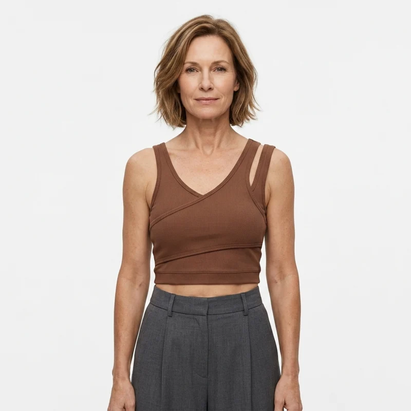 Haut court crop top débardeur — col v — style bohème