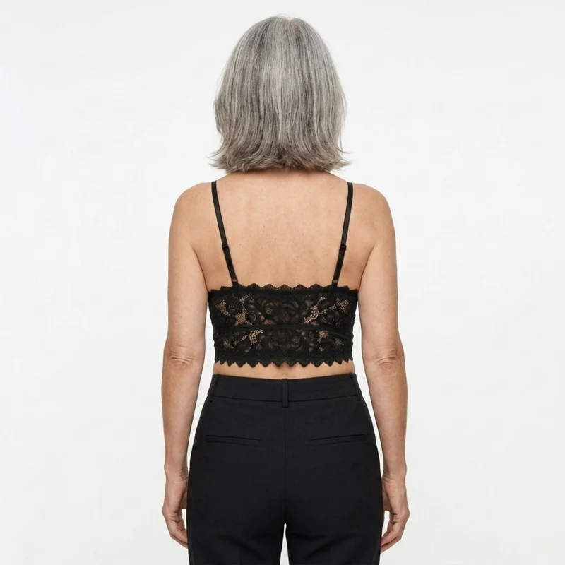 Haut court crop top pour femmes en dentelle — col en v — sortie chic