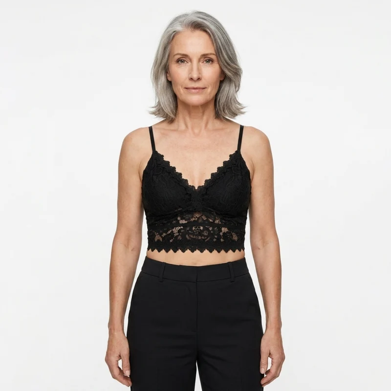 Haut court crop top pour femmes en dentelle — col en v — sortie chic