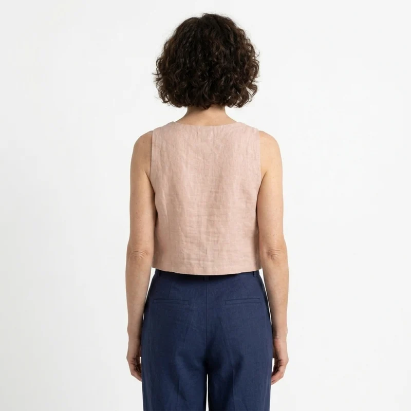 Débardeur crop top réversible — 100 % pur lin — style minimaliste — été