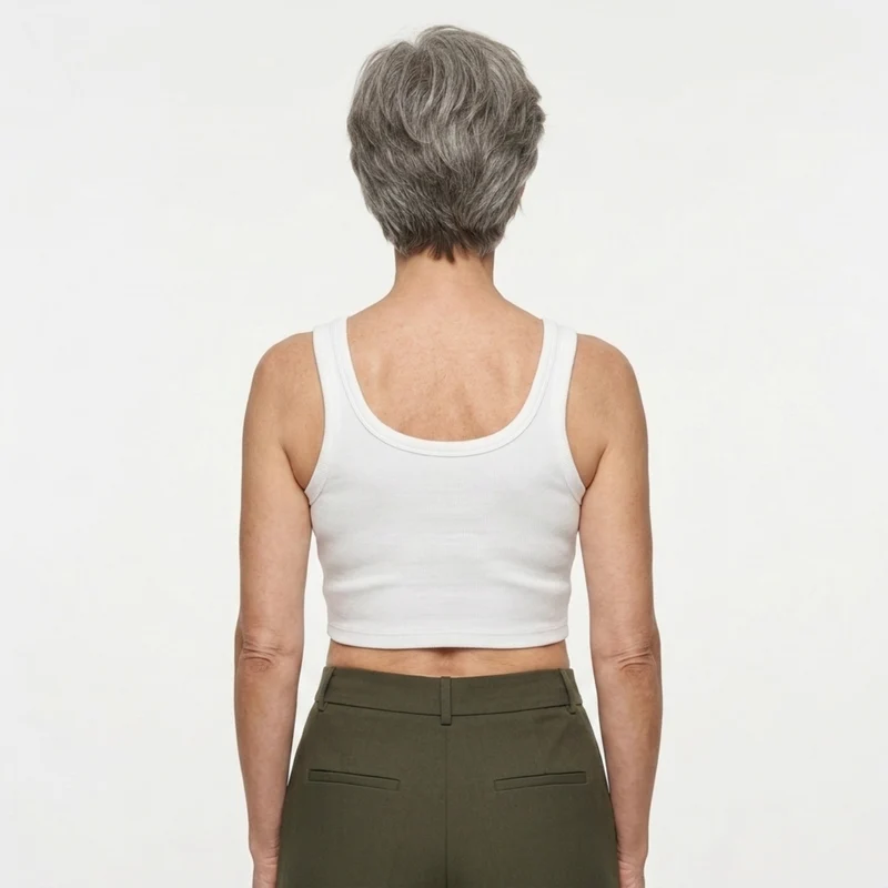 Débardeur crop top femme — maille côtelée — col carré — plage et vacances