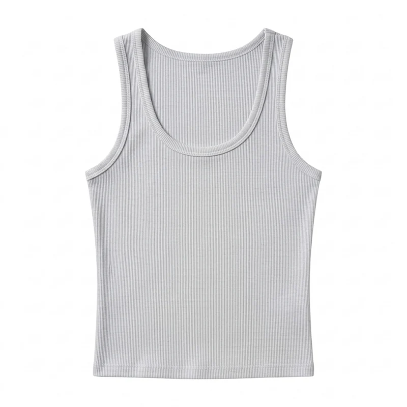 Débardeur crop top femme — maille côtelée — col carré — plage et vacances