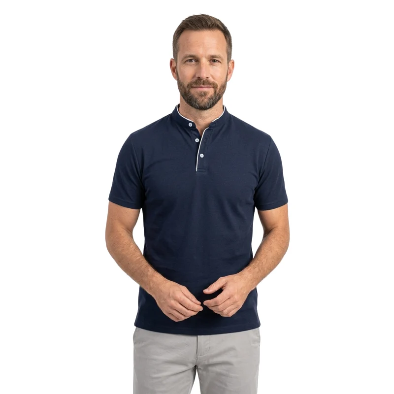 Polo pour homme — col montant et manches courtes — style professionnel