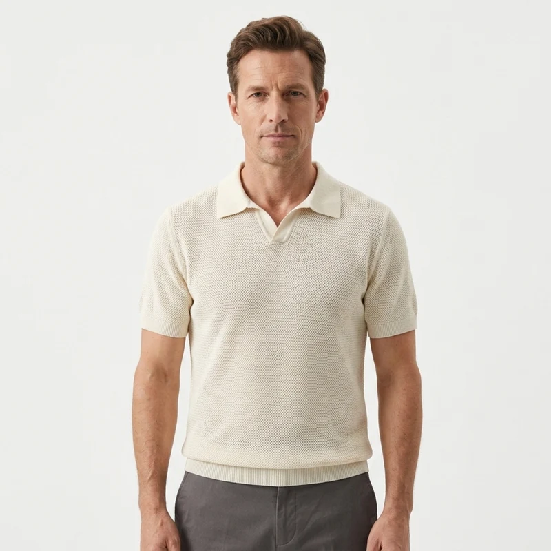 Polo en maille pour homme — coton et cachemire — coupe ajustée