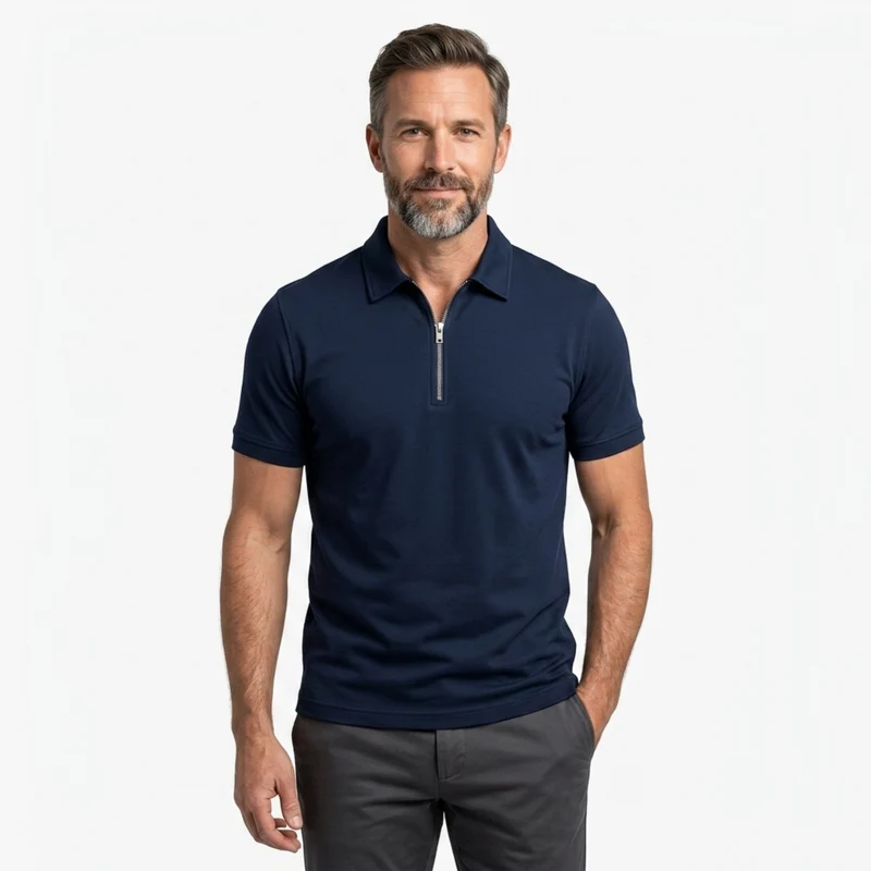 Polo homme avec col zippé et manches courtes — détente