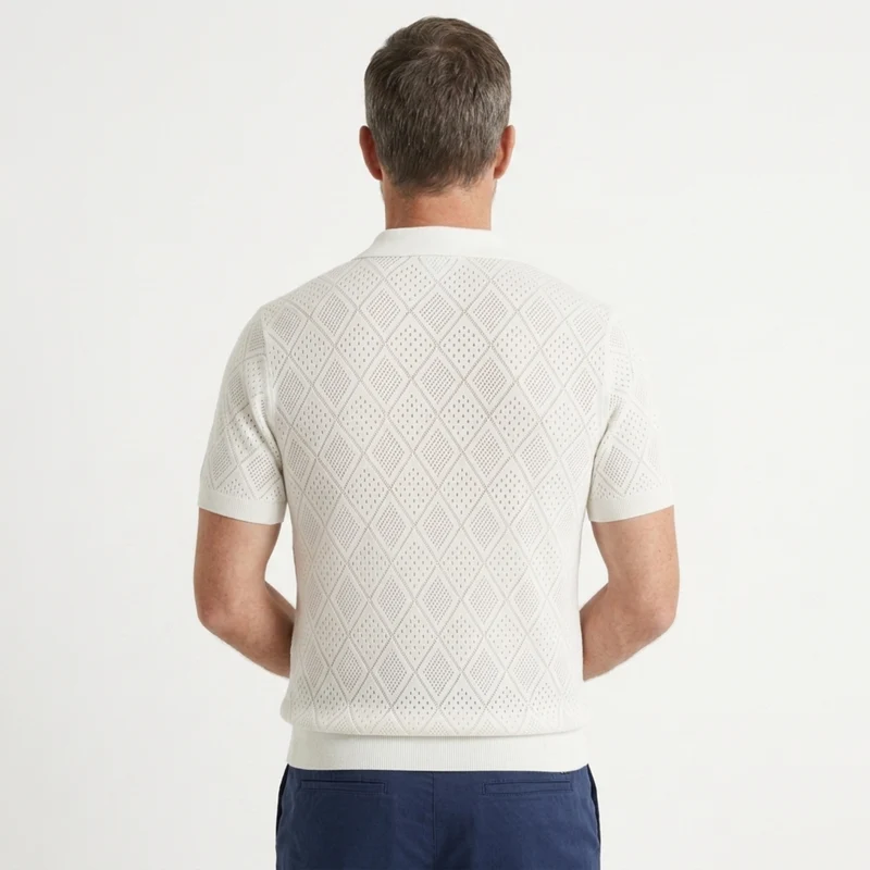 Polo homme en maille ajourée avec fermeture éclair — voyage