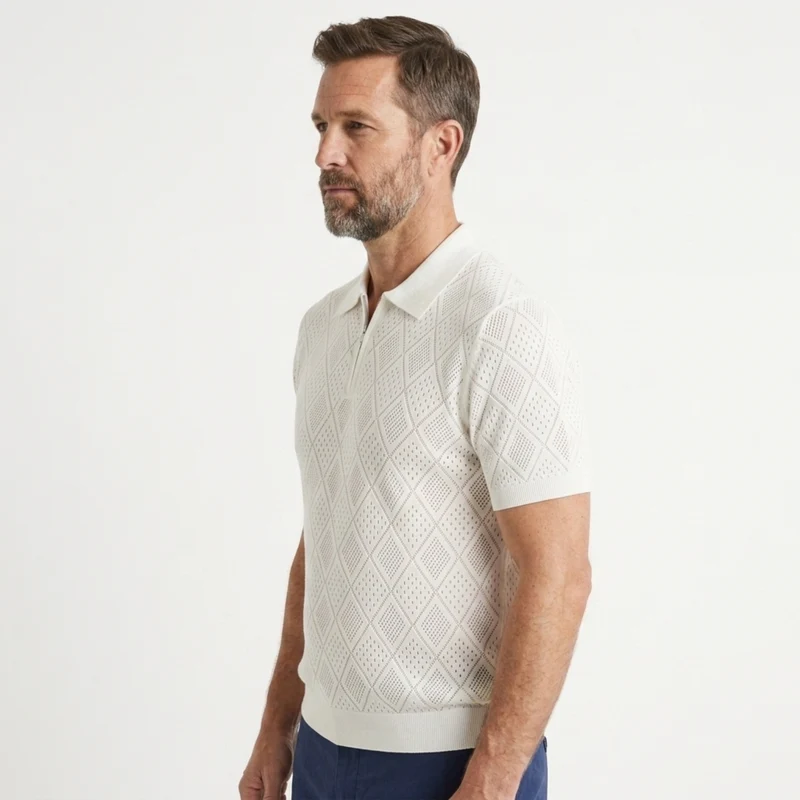 Polo homme en maille ajourée avec fermeture éclair — voyage