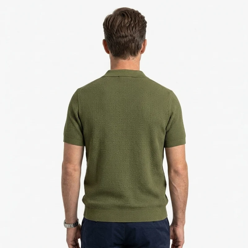 Polo homme en maille piquée texturée à manches courtes — détente