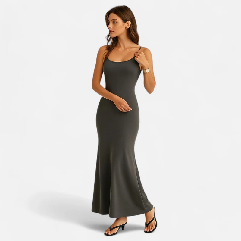Ancienne Monde | Robe Longue Gainante Grise pour Femme – Élégance Sculptante pour l’Été