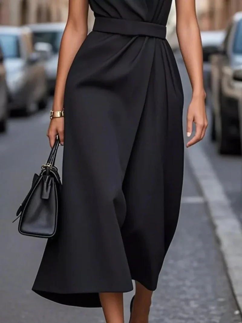 Robe Midi Élégante Sans Manches pour Femmes