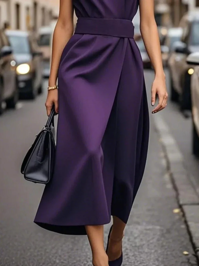 Robe Midi Élégante Sans Manches pour Femmes