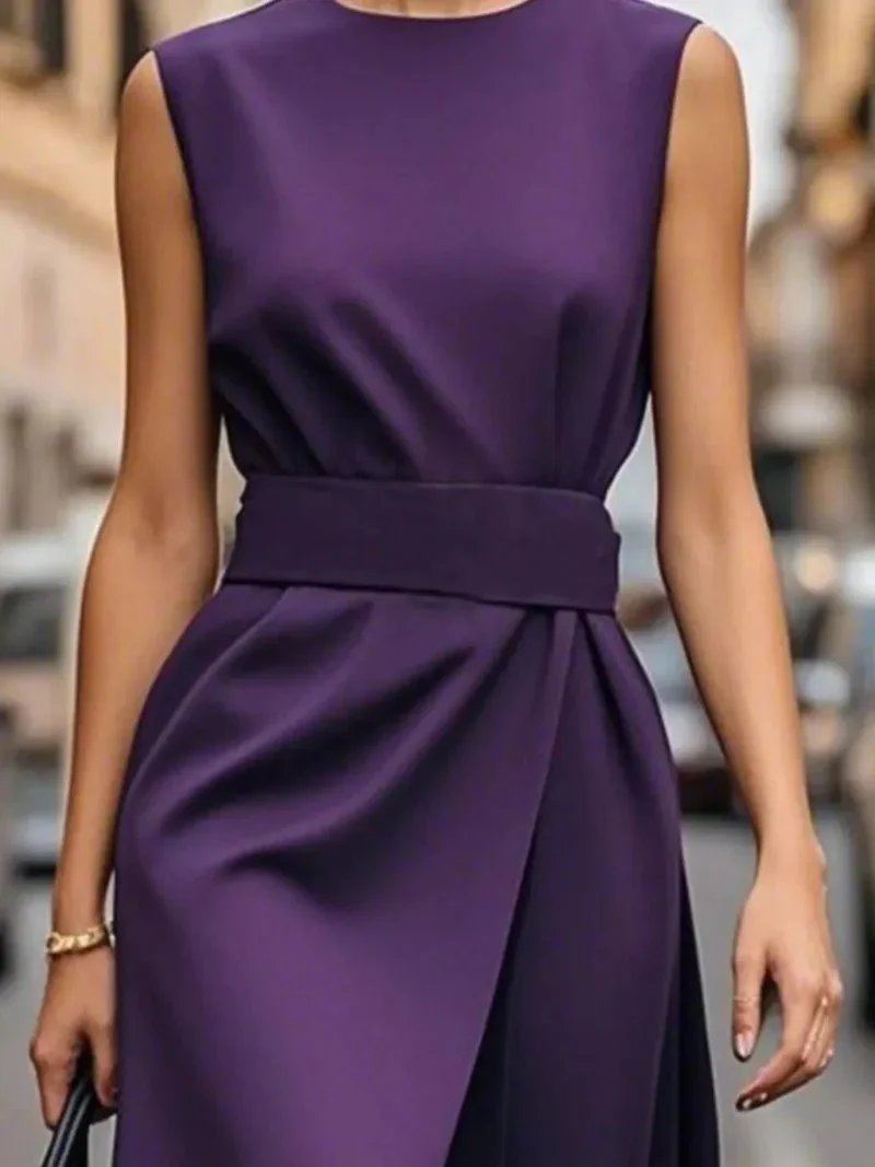 Robe Midi Élégante Sans Manches pour Femmes